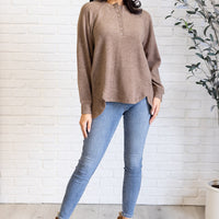 Keeping it Real Brushed Melange Hacci Long Sleeve Tee in Mocha