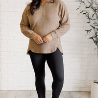 Keeping it Real Brushed Melange Hacci Long Sleeve Tee in Mocha