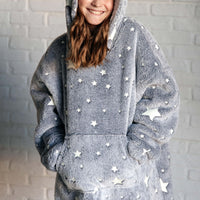 Kids Oversized Hoodie Blanket in Grey Stars