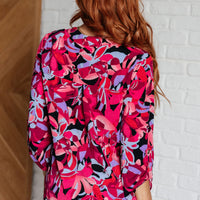 Lizzy Top in Black and Magenta Multi Floral