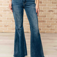 Miley High Waist Control Top Frayed Hem Flare Jeans