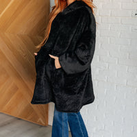 Oversized Velour Blanket Hoodie in Black