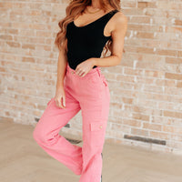 Peggy High Rise Cargo Straight Jeans in Pink