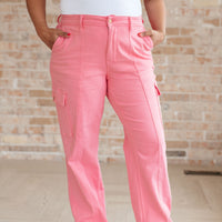 Peggy High Rise Cargo Straight Jeans in Pink