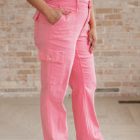 Peggy High Rise Cargo Straight Jeans in Pink