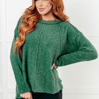 Simple Silhouette Brushed Hacci Sweater in Dark Green