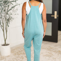 Totally Me Spaghetti Strap Jumpsuit in Heather Light Teal