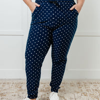 Your New Favorite Joggers in White Polka Dot