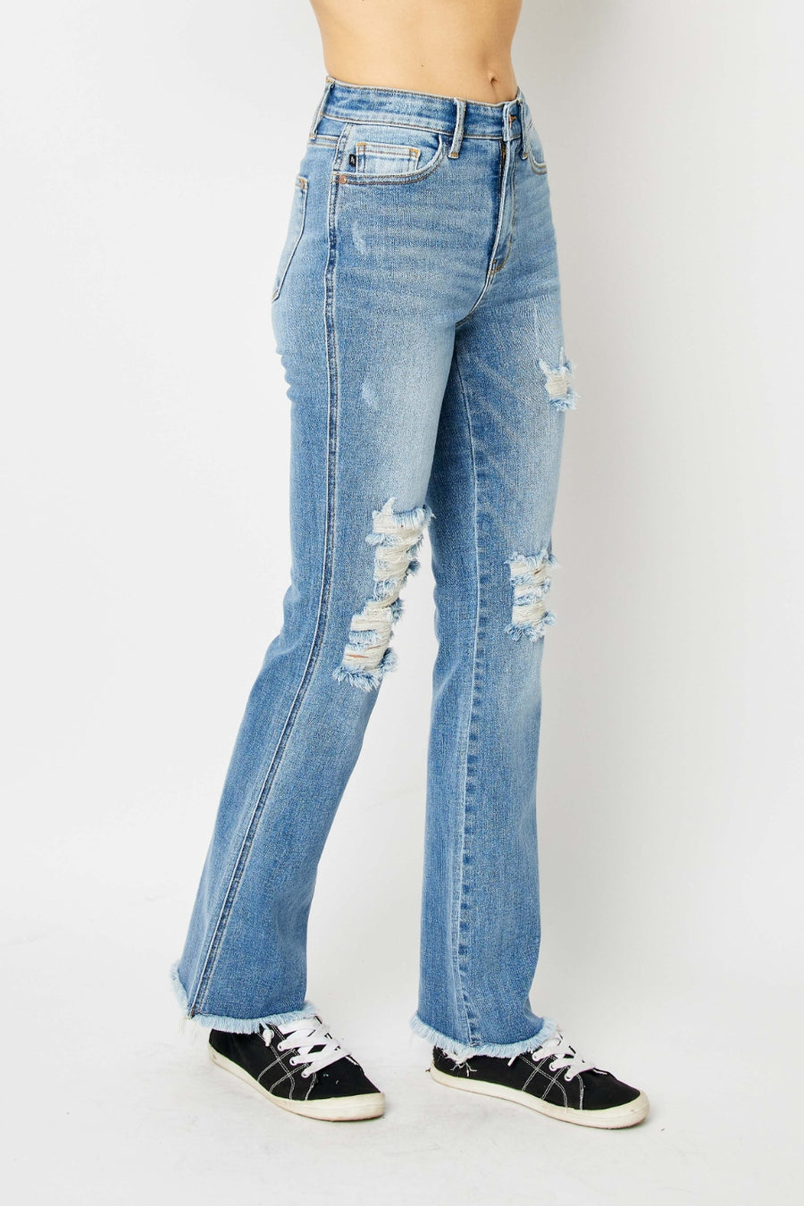 Judy Blue Distressed Raw Hem Bootcut Jeans