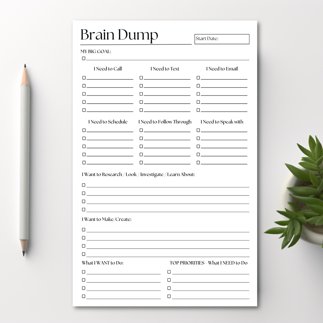 Brain Dump Notepad: 50-Page Daily ADHD Planner