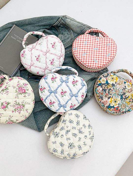 Quilted Heart Shape Cosmetic Bag