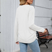 V-neck solid color loose long-sleeved T-shirt