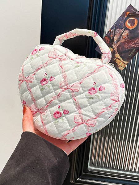Quilted Heart Shape Cosmetic Bag